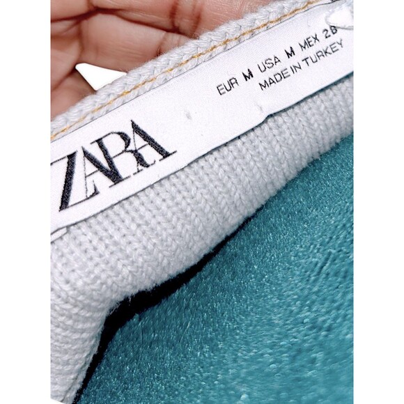 New Zara open Back  Knit Sweater Apron Y2K  Preppy Overall Dress Baby Blue M - Picture 2 of 7